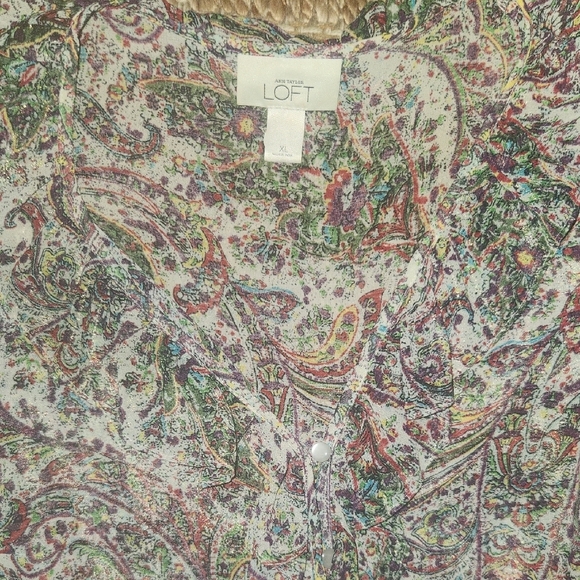 LOFT Paisley Button Down Shirt - Green and Purple - Picture 4 of 10